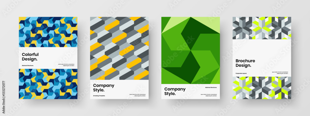 Premium corporate brochure design vector layout composition. Creative mosaic shapes banner concept bundle.