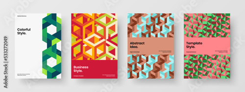 Simple journal cover design vector illustration composition. Abstract mosaic tiles pamphlet concept bundle.