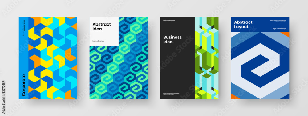 Amazing mosaic pattern leaflet layout composition. Trendy brochure vector design illustration bundle.