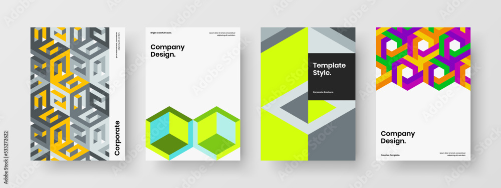 Unique geometric tiles journal cover layout set. Abstract postcard A4 vector design illustration composition.
