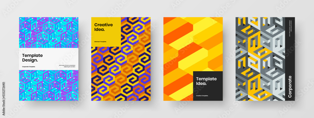 Modern mosaic pattern presentation concept set. Vivid corporate cover vector design illustration bundle.