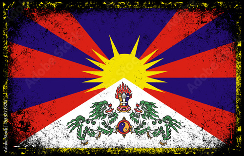 old dirty grunge vintage tibet national flag background