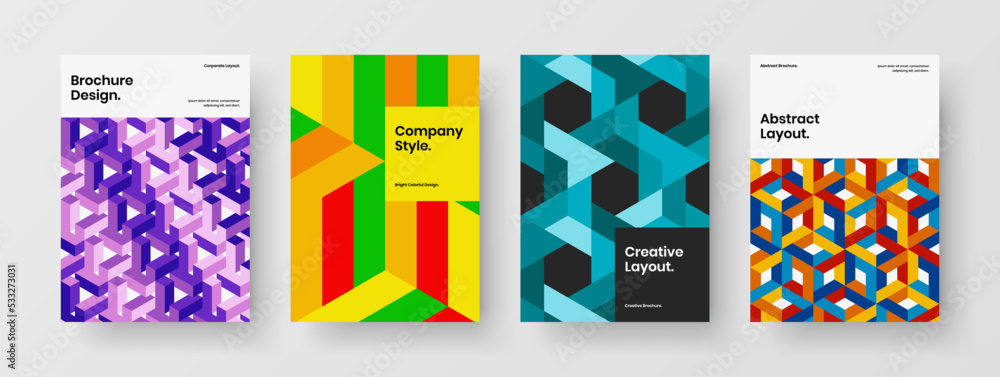 Obraz premium Bright corporate identity design vector layout composition. Clean geometric pattern flyer concept collection.