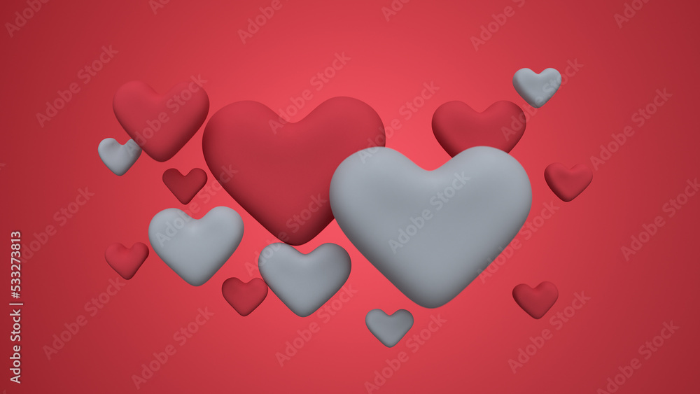 Pink and white hearts 3D render illustration