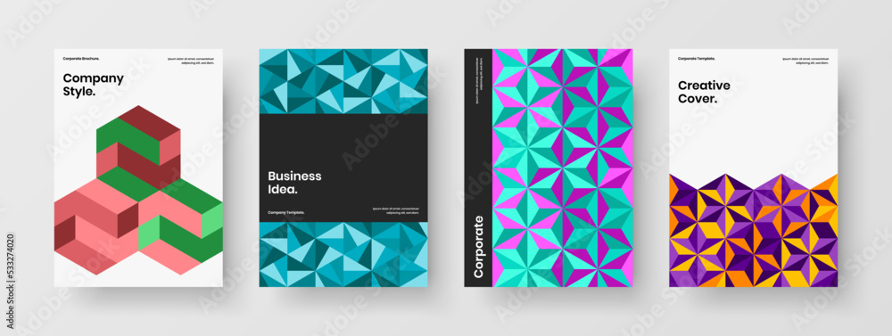 Modern geometric hexagons company identity concept composition. Simple corporate cover design vector template set.