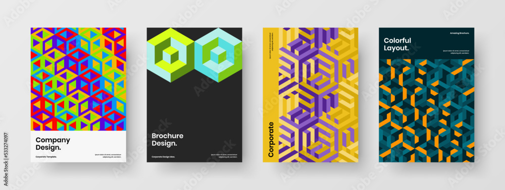 Obraz premium Multicolored mosaic tiles banner concept composition. Fresh front page vector design template set.