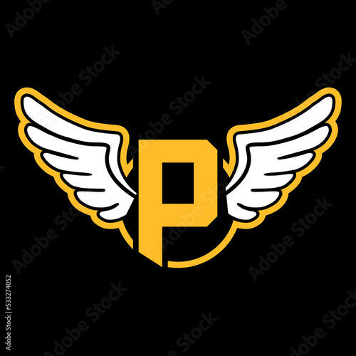 Letter P with wing. Template for logo,