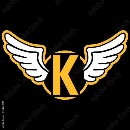 Letter K crest logo with wings vector concept