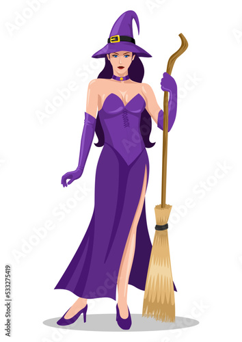 Beautiful witch in purple dress
