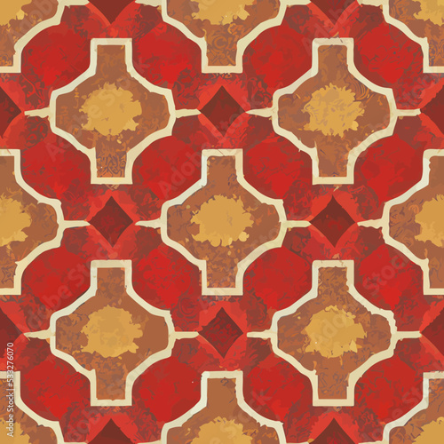 vector graphic of Moroccan, Mexican, Arabic seamless tile pattern orange and red Ceramic texture for mosaic kitchen wall, print, web background, surface texture