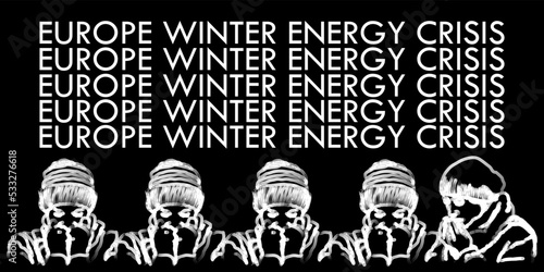Hand drawn illustration of cold people expression, europe winter energy crisis. Suitable for posters, pamphlets, graphic resources and wall decorations to remind expensive and scarce energy.