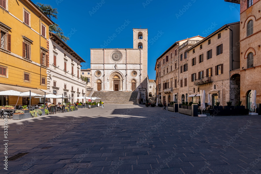 The Duomo and Piazza del Popolo square, historic center of Todi, Perugia, Italy
