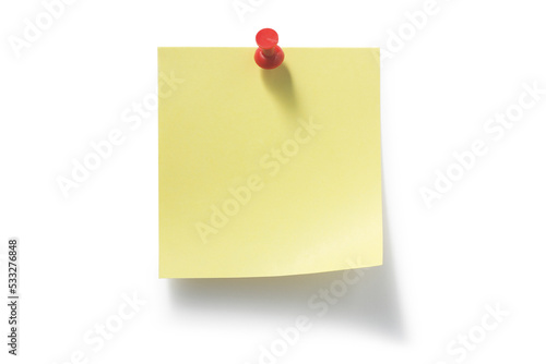 Red pushpin and yellow sticky notes