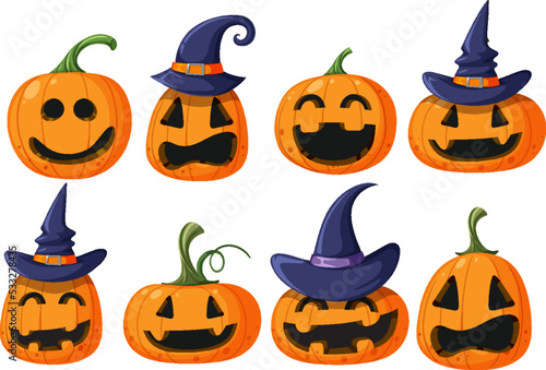 Halloween pumpkin with different faces