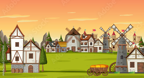 Ancient medieval village background