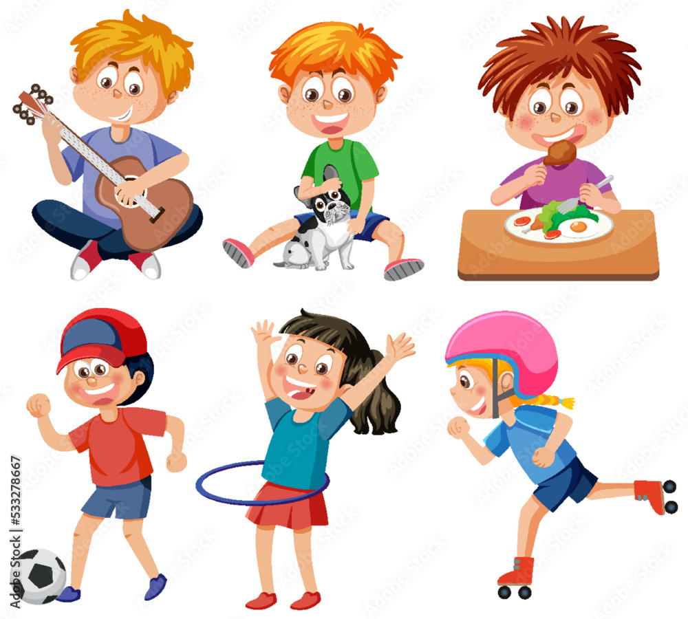 Children doing different activities set Children doing different activities set