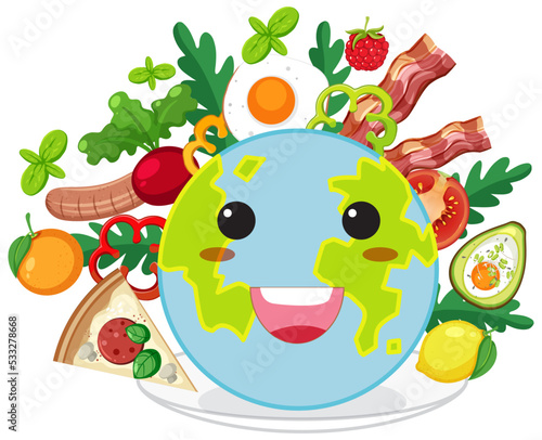 Earth smiling with food ingredients