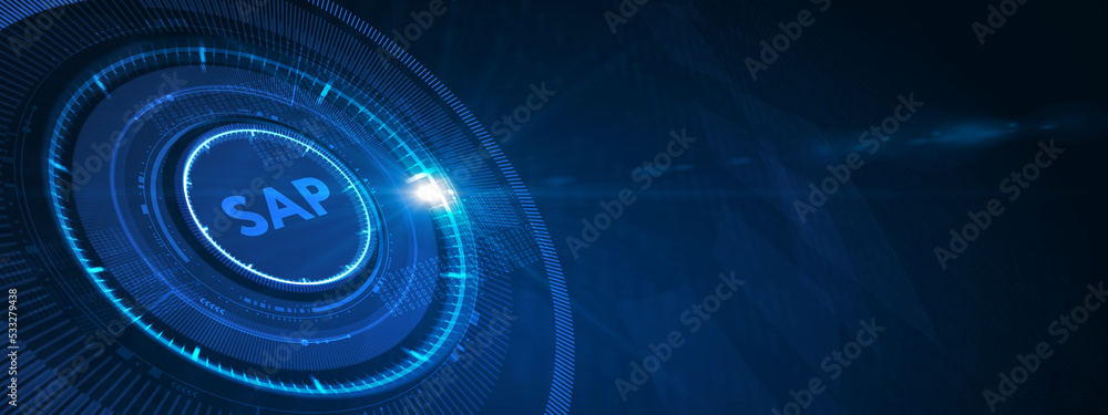 Fototapeta premium SAP System Software Automation concept on virtual screen data center. Business, modern technology, internet and networking concept. 3d illustration