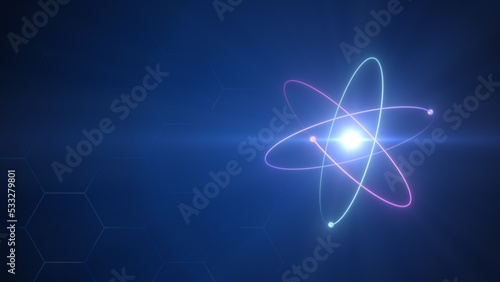 Unstable Atom nucleus with electrons spinning around it technology background	
