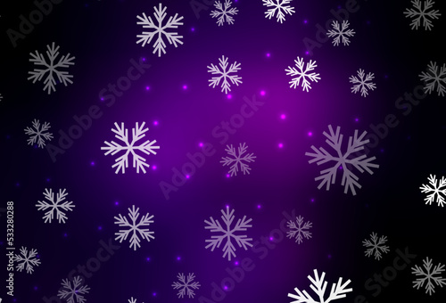 Dark Purple vector background with beautiful snowflakes, stars.