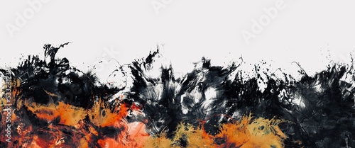 Clean alcohol ink background, minimal wall art with contrast colors, black and orange, watercolour drawing, halloween colors, autmn, white free copy space, liquid texture, abstract wallpaper for print