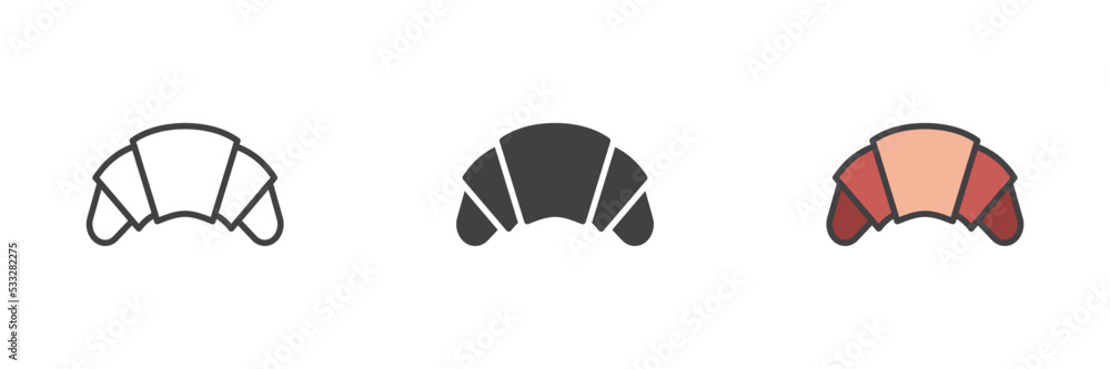 Croissant different style icon set Croissant different style icon set