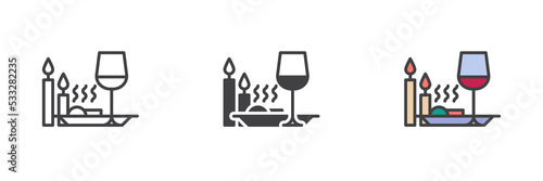 Romantic dinner different style icon set