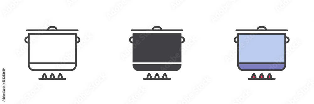 Cooking pot different style icon set Cooking pot different style icon set