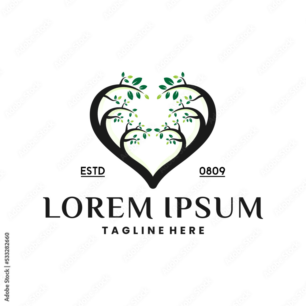 Tree logo with Love concept on white background Tree logo with Love concept on white background