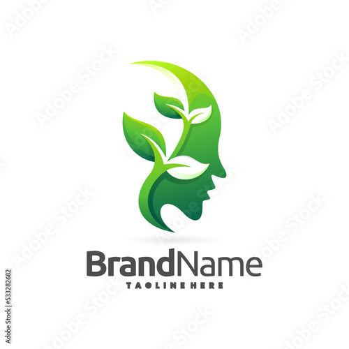 mental health people logo with nature green leaf concept