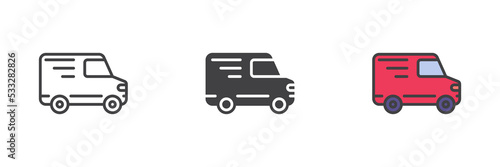 Delivery truck different style icon set