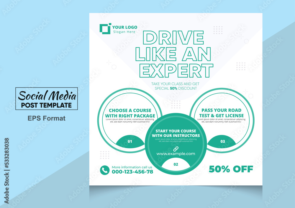 Flat social media post design for driving school or Car Driving School Post Template Social Media Flat Vector Illustration Flat social media post design for driving school or Car Driving School Post Template Social Media Flat Vector Illustration