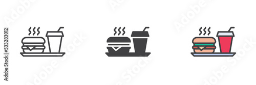 Burger and soda drink different style icon set