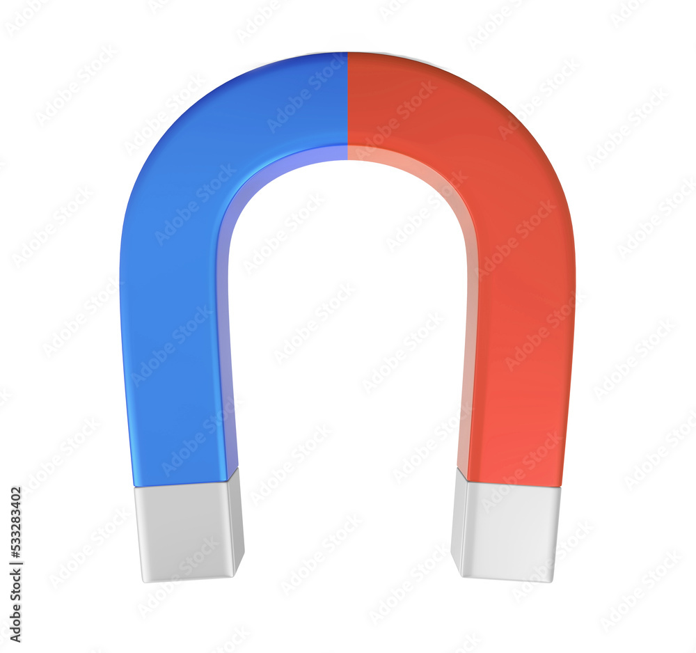 Metal Red Blue Magnet Horseshoe isolated over white background Metal Red Blue Magnet Horseshoe isolated over white background