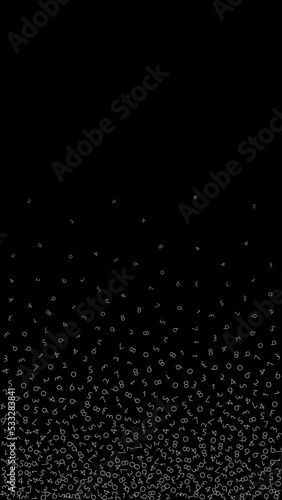 Falling numbers, big data concept. Binary white disorderly flying digits. Attractive futuristic banner on black background. Digital vector illustration with falling numbers.