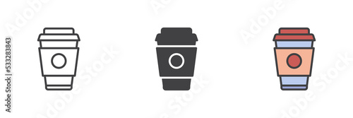 Paper coffee cup different style icon set