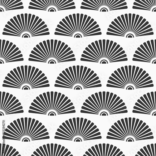 Fans seamless vector pattern. Geometric shapes seamless background. Japanese style seamless patterns. Black and white pattern.