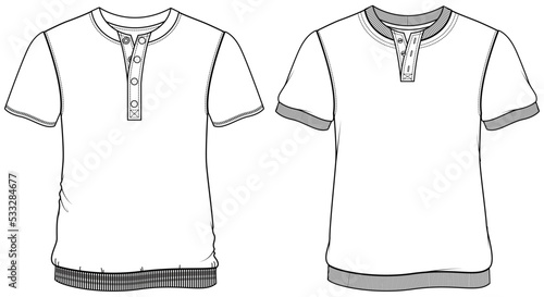 Canvas Print short sleeve henley t shirt sweatshirt fashion flat sketch vector illustration technical drawing template