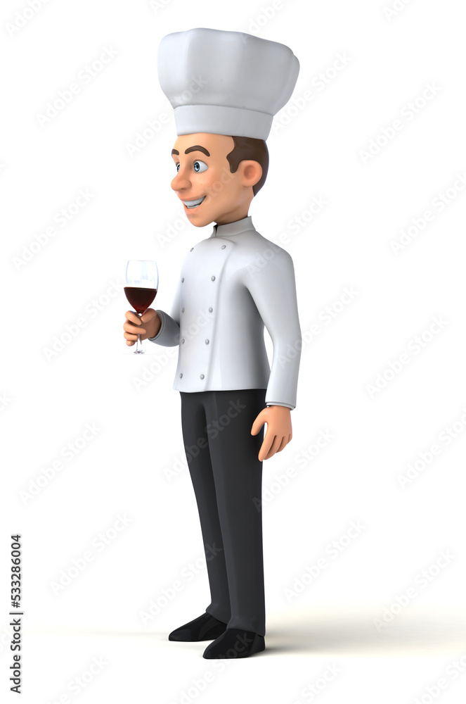 Fun 3D cartoon illustration of a chef with a glass of wine Fun 3D cartoon illustration of a chef with a glass of wine