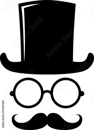 Gentleman in vintage hat and mustache in minimal style. Design element for decoration, poster, banner. Vector illustration