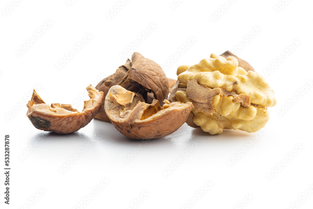 Peeled walnut isolated on white background. Peeled walnut isolated on white background.