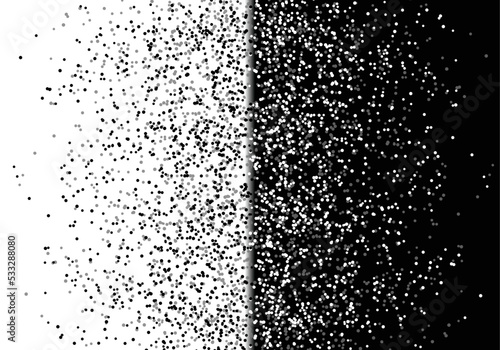 Black and white background. Fight backgrounds competition. Opposition contrast. Effect of falling of small monochrome particles, squares. Vector design element