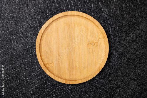 top view empty wooden dish