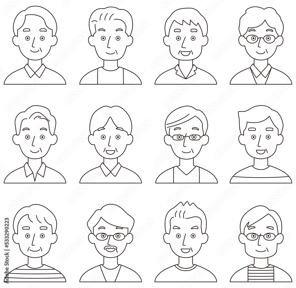 中年男性　顔　アイコン　セット