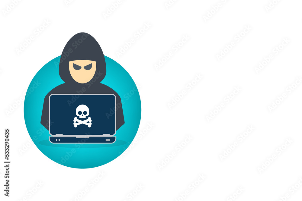 Hacker, Cyber criminal with laptop stealing user personal data. Hacker attack and web security. Cyber attack. Internet phishing concept. Hacker, Cyber criminal with laptop stealing user personal data. Hacker attack and web security. Cyber attack. Internet phishing concept.