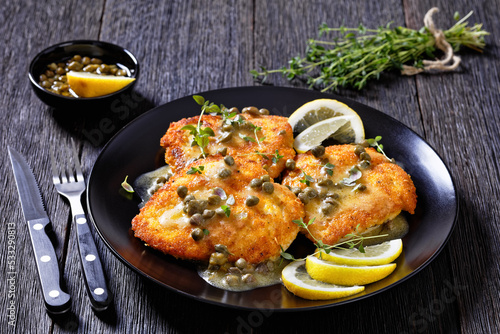 chicken piccata with lemon capers butter sauce photo