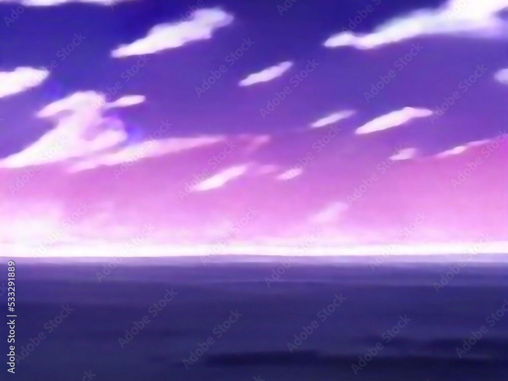 Night sea and clouds 2D anime Background 