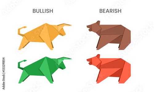 Bulls and Bears  origami style sign of stock market