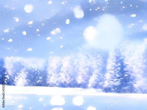 winter landscape with snow 2D anime Background 