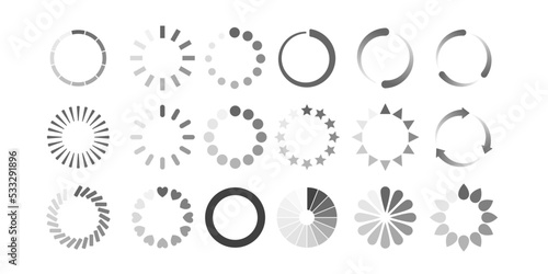 Loading Icon Pack. Buffer loader or preloader. Download or Upload. Collection of simple web or app downloads. vector illustration